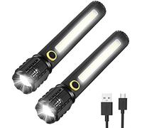 GeeRic Linterna Led Recargable Potente, 2 USB Linternas Portátiles IP67 Impermeable Brillante Ajustable con Zoom 3 Modos para Taller Camping Ciclismo Supervivencia