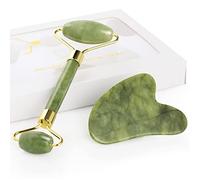 GeeRic Masajeador Facial, Masajeador Gua Sha Mujer Rodillo Masaje Guasha Facial Piedra Masajeador de Ojos Bolsas y Ojeras, Belleza Jade Natural Roller Facial Cuarzo Antienvejecimiento, Jade verde