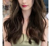 GEERYZHE Peluca con Flequillo, Peluca de Ola Larga Larga con de Flequillo Cabello Sintético Cosplay Ver a Través para Mujeres que Datan Uso Diario (Marron oscuro)