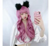 GEERYZHE Peluca con Flequillo, Peluca de Ola Larga Larga con de Flequillo Cabello Sintético Cosplay Ver a Través para Mujeres que Datan Uso Diario (Lavanda lechosa)