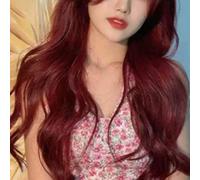 GEERYZHE Peluca con Flequillo, Peluca de Ola Larga Larga con de Flequillo Cabello Sintético Cosplay Ver a Través para Mujeres que Datan Uso Diario (WINE RED)