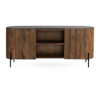 GEESEHOME Aparador de Madera Maciza de Mango con Forma Elíptica, 175 cm, Encimera Negra y 2 Puertas, Sistema de Apertura Uñero, Estilo Contemporáneo