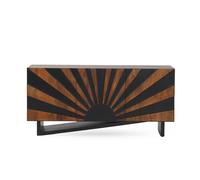 GEESEHOME Aparador en Madera Maciza de Mango Natural y Negro, 160x38x75 cm, 3 Puertas con Relieve de Sol Radiante, Cierre Suave e Imán, Patas de Madera en Diagonal