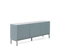 GEESEHOME Aparador en MDF Color Azul Paloma, 180x40x75 cm, 3 Puertas con Ranuras Acanaladas, Sistema Push to Open y Cierre Suave, Patas de Madera