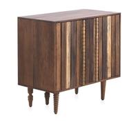 GEESEHOME Aparador Pequeño en Madera Maciza de Acacia Natural, 85 cm, 2 Puertas con Listones Verticales Multicolor, Sistema Push-Push, Patas de Madera