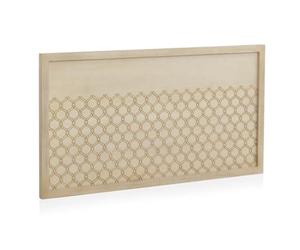 GEESEHOME - Cabecero de Cama Chapado en Madera de Roble, 110x60 cm, Acabado en Color Marfil/Crema, Dibujo Geométrico en Color Oro, Cabezal Elegante para Dormitorio