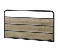 GEESEHOME - Cabecero de Cama Estilo Industrial, Madera de Abeto Natural y Hierro Negro, 110x60 cm, Cabezal Vintage para Dormitorio, Estructura de Metal.