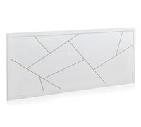 GEESEHOME - Cabecero de Cama Lacado en Blanco con Detalles en Oro, 145x60 cm, Estilo Moderno, Cabezal Elegante y Sofisticado para Dormitorio, Acabado Lacado en Blanco Mate