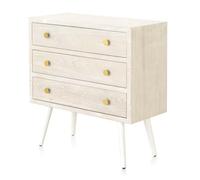 GEESEHOME - Cómoda de 3 Cajones Chapada en Madera de Fresno Patinado Blanco, Diseño Vintage Elegante para Dormitorio o Salón