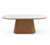 GEESEHOME Mesa Comedor Oval chapada en Roble con sobre cerámico Blanco calacatta