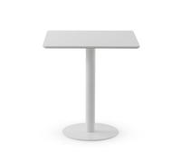 GEESEHOME - Mesa de Comedor Cuadrada 70x70 cm Melamina Blanca con Pie Central Metálico Blanco, Diseño Minimalista y Luminoso para Espacios Reducidos