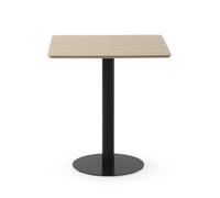 GEESEHOME - Mesa de Comedor Cuadrada 70x70 cm Melamina Fresno Natural con Pie Central Metálico Negro, Estilo Nórdico y Funcional para Interior