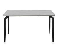 GEESEHOME - Mesa de Comedor de Cerámica Blanca con Patas de Metal Negro 140x80 cm, Diseño Moderno para Interior