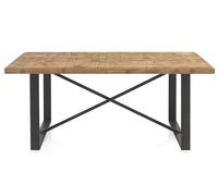 GEESEHOME - Mesa de Comedor de Madera DM Chapado en Abeto Natural con Patas de Metal Negro, Estilo Industrial, 182x90 cm para Salón o Comedor