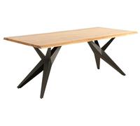 GEESEHOME - Mesa de Comedor de Madera Maciza de Acacia con Tablero de 35 mm y Patas de Metal Negro, Diseño Industrial para Salón o Comedor