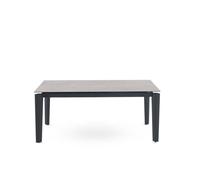 GEESEHOME - Mesa de Comedor Extensible 180/250x100 cm con Patas Metálicas Negras y sobre Cerámico Fior di Bosco, Estilo Industrial y Sofisticado