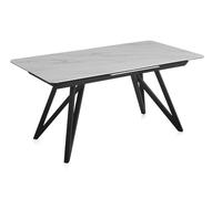 GEESEHOME - Mesa de Comedor Extensible de Cerámica Blanca con Patas de Metal Negro, Diseño Moderno para Salón o Comedor, 160/210x90 cm