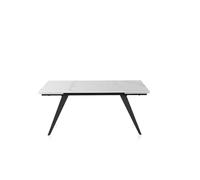GEESEHOME - Mesa de Comedor Extensible de Cerámica Blanca Efecto Mármol con Patas de Metal Negro, 180/260x95 cm, Diseño Elegante para Salón o Comedor