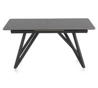 GEESEHOME - Mesa de Comedor Extensible de Cerámica Gris con Patas de Metal Negro, Estilo Contemporáneo para Salón o Cocina, 160/210x90 cm