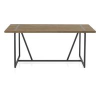 GEESEHOME - Mesa de Comedor Metálica Negra con sobre de Madera de Abeto Natural 180x90 cm, Estilo Industrial para Interior