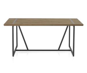 GEESEHOME - Mesa de Comedor Metálica Negra con sobre de Madera de Abeto Natural 180x90 cm, Estilo Industrial para Interior
