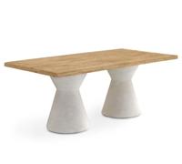 GEESEHOME - Mesa de Comedor Rectangular de Madera de Abeto con Base de Poliresina Color Cemento Blanco 200x100 cm, Diseño Contemporáneo para Interior