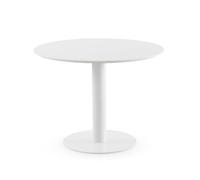 GEESEHOME - Mesa de Comedor Redonda 100 cm Melamina Blanca con Pie Central Metálico Blanco, Diseño Luminoso y Elegante para Hogar Moderno