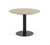 GEESEHOME - Mesa de Comedor Redonda 100 cm Melamina Fresno Natural con Pie Central Metálico Negro, Estilo Nórdico y Funcional para Interior