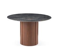 GEESEHOME - Mesa de Comedor Redonda 120 cm MDF en Nogal con sobre Cerámico Mármol Statuario Gris, Estilo Moderno y Sofisticado para Salón