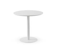 GEESEHOME - Mesa de Comedor Redonda 80 cm Melamina Blanca con Pie Central Metálico Blanco, Estilo Limpio y Minimalista para Comedor o Cocina