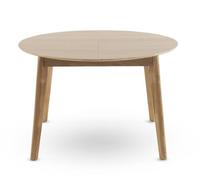 GEESEHOME - Mesa de Comedor Redonda Extensible 120/150 cm con Patas de Madera de Hevea Natural y sobre Chapado en Roble, Diseño Versátil y Moderno