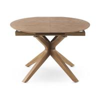 GEESEHOME - Mesa de Comedor Redonda Extensible 120/160x90 cm con Pie de Madera de Roble y sobre Chapado en Fresno, Estilo Natural y Elegante