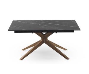 GEESEHOME Mesa Extensible 160/200x90 pie de Roble con sobre cerámico Negro