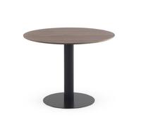 GEESEHOME Mesa melamina Nogal 100 diametro, pie Central metálico Negro