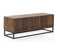 GEESEHOME Mueble TV 3 Puertas de Madera de Mango Maciza y Base metálica