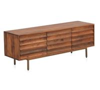 GEESEHOME Mueble TV 3 Puertas Madera de Mango Maciza y Patas de Metal Dorado