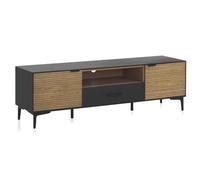 GEESEHOME Mueble TV Chapado en Madera de Fresno Negro con Puertas en Natural.