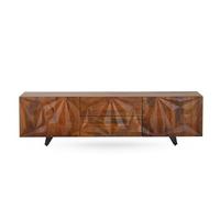 GEESEHOME Mueble TV de 2 Puertas y 2 cajones en Madera Maciza de Mango