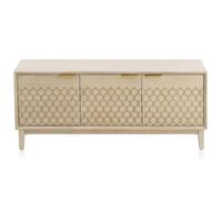 GEESEHOME Mueble TV de 3 Puertas Chapado en Madera de Roble y Color Beige