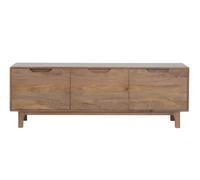GEESEHOME Mueble TV de Madera de Mango Color Natural de 3 Puertas 160x40x55 cm | Mesa para Televisor de Salón con Cierre Suave Soft-Close | Banco bajo Multimedia Estilo Rústico Nórdico