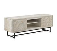 GEESEHOME Mueble TV de Madera de Mango Maciza en Color Blanco patinado
