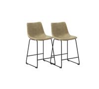 GEESEHOME - Pack 2 Taburetes de 63 cm - Taburetes Altos con Respaldo Acolchado, Tapizado Textil Imitación Cuero Color Crema y Patas de Metal Negras