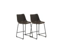 GEESEHOME - Pack 2 Taburetes de 63 cm - Taburetes Altos con Respaldo Acolchado, Tapizado Textil Imitación Cuero Color Marrón y Patas de Metal Negras