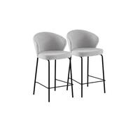 GEESEHOME - Pack 2 Taburetes de 65 cm con Respaldo - Asiento Tapizado en Chenilla Gris Claro y Patas Metálicas Negras, Estilo Moderno y Nórdico