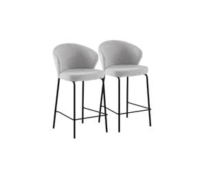 GEESEHOME - Pack 2 Taburetes de 65 cm con Respaldo - Asiento Tapizado en Chenilla Gris Claro y Patas Metálicas Negras, Estilo Moderno y Nórdico
