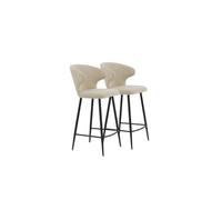 GEESEHOME - Pack 2 Taburetes de 73 cm con Respaldo - Asiento Tapizado en Chenilla Color Beige con Densidad Premium y Patas Metálicas Negras, Estilo Elegante