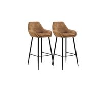 GEESEHOME - Pack 2 Taburetes de 78 cm con Apoyabrazos - Taburetes Altos Tapizados en Tela Beige Claro con Respaldo y Patas de Metal Negras, Estilo Elegante