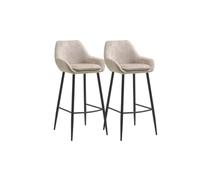 GEESEHOME - Pack 2 Taburetes de 78 cm con Apoyabrazos - Taburetes Altos Tapizados en Tela Marrón con Respaldo y Patas de Metal Negras, Estilo Elegante