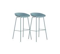 GEESEHOME - Pack 2 Taburetes de Cocina 72 cm - Taburetes Altos con Formas Redondeadas, Estructura de Metal Color Celeste, Estilo Moderno y Nórdico
