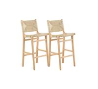 GEESEHOME - Pack 2 Taburetes en Madera de Hevea Natural - Taburetes Altos con Asiento y Respaldo Trenzado (75 cm), Estilo Escandinavo y Rústico Moderno